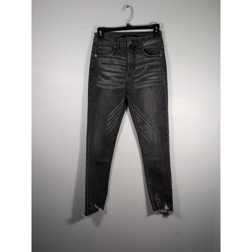RISEN Womens Charcoal Gray Distressed Straight Leg Jeans Casual Chic 3